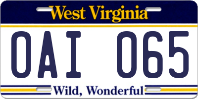 WV license plate OAI065
