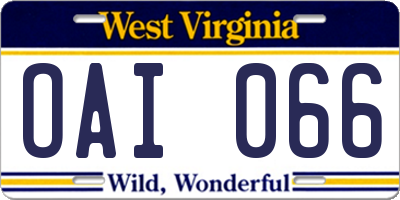 WV license plate OAI066