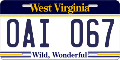 WV license plate OAI067