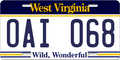 WV license plate OAI068