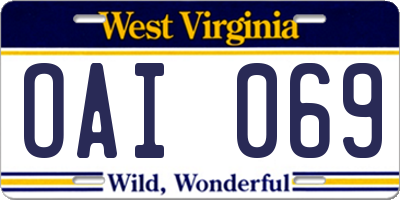 WV license plate OAI069