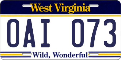WV license plate OAI073