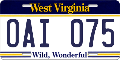 WV license plate OAI075