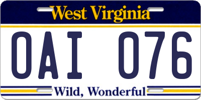 WV license plate OAI076