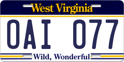 WV license plate OAI077