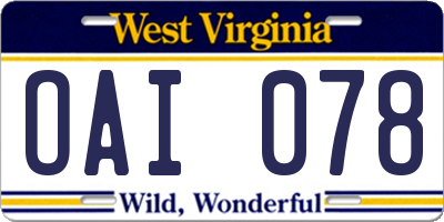 WV license plate OAI078