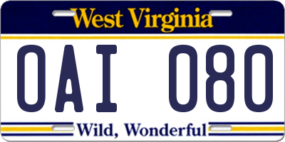 WV license plate OAI080