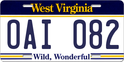 WV license plate OAI082