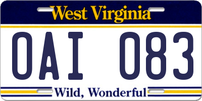 WV license plate OAI083
