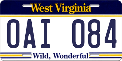 WV license plate OAI084