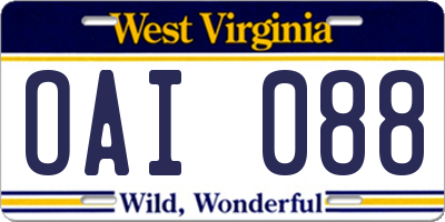 WV license plate OAI088