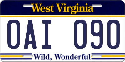 WV license plate OAI090