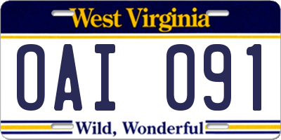WV license plate OAI091