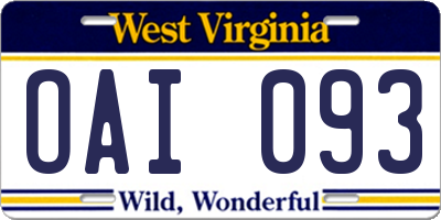WV license plate OAI093