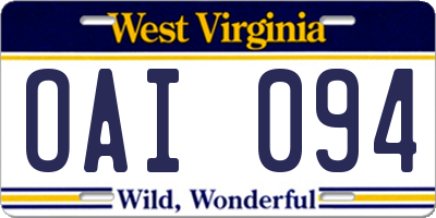 WV license plate OAI094