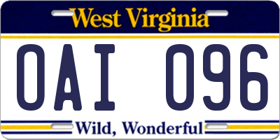 WV license plate OAI096