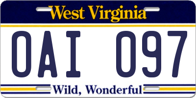 WV license plate OAI097