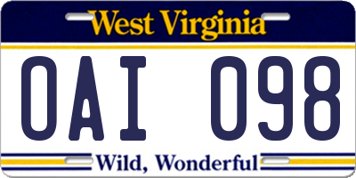 WV license plate OAI098