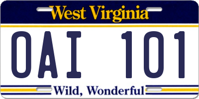 WV license plate OAI101