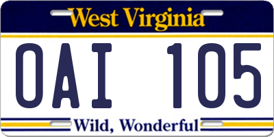 WV license plate OAI105