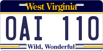 WV license plate OAI110