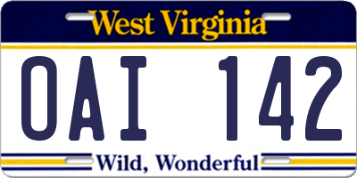 WV license plate OAI142
