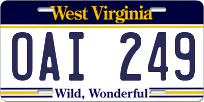 WV license plate OAI249