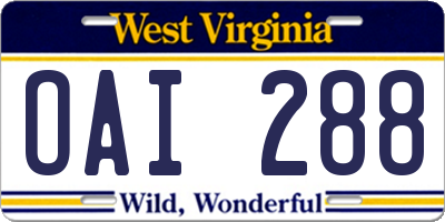 WV license plate OAI288