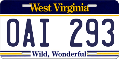 WV license plate OAI293