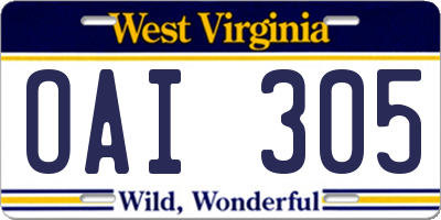 WV license plate OAI305