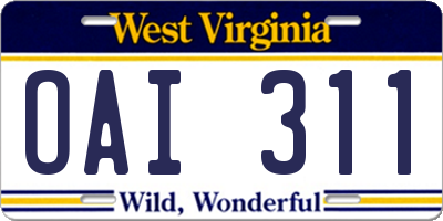 WV license plate OAI311
