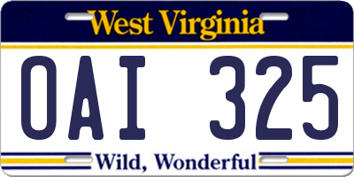 WV license plate OAI325