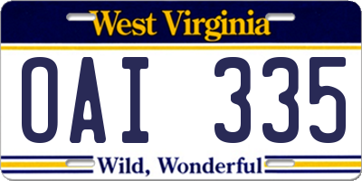 WV license plate OAI335