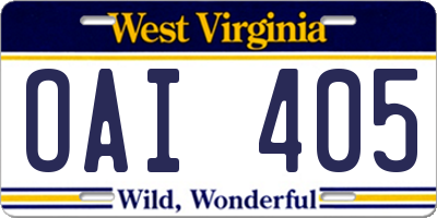 WV license plate OAI405