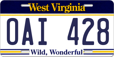 WV license plate OAI428