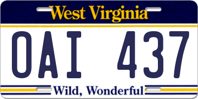 WV license plate OAI437