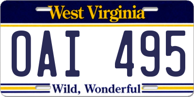 WV license plate OAI495