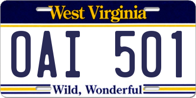 WV license plate OAI501
