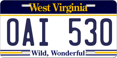 WV license plate OAI530