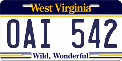WV license plate OAI542