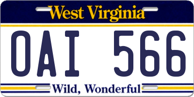 WV license plate OAI566