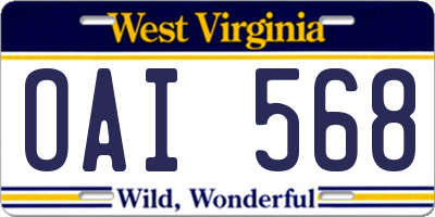 WV license plate OAI568