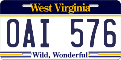 WV license plate OAI576