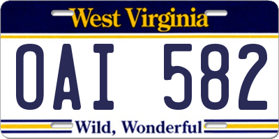 WV license plate OAI582