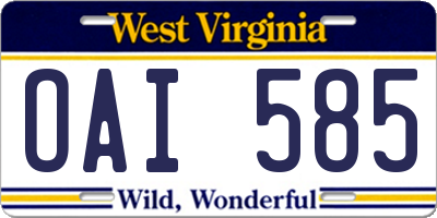 WV license plate OAI585