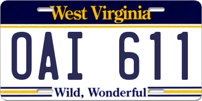 WV license plate OAI611