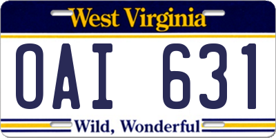 WV license plate OAI631