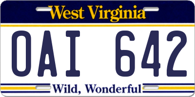 WV license plate OAI642
