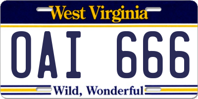 WV license plate OAI666