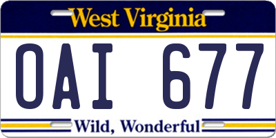 WV license plate OAI677